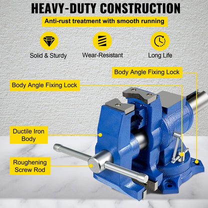 010825451507 - 6" VEVOR Heavy-Duty Bench Vise with 360° Double Swivel