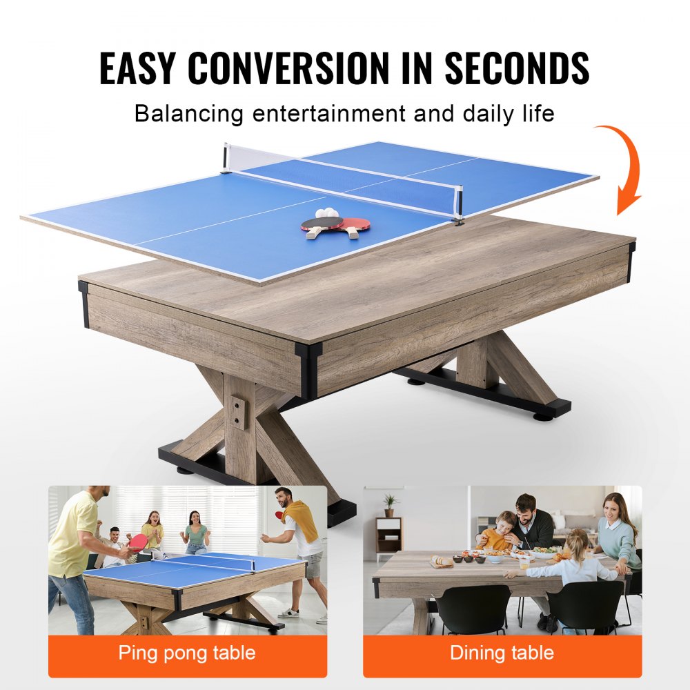VP35 - 7ft 3-in-1 Pool, Dining & Tennis Game Table for Family Fun