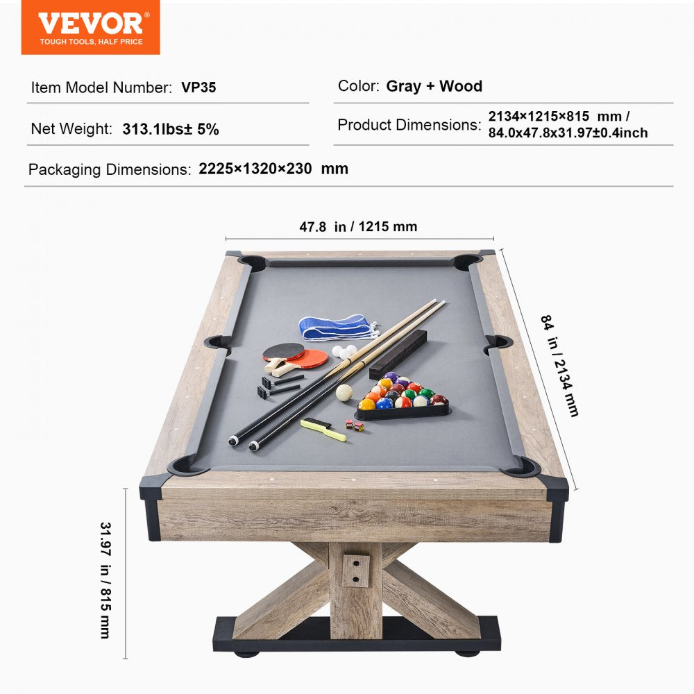 VP35 - 7ft 3-in-1 Pool, Dining & Tennis Game Table for Family Fun