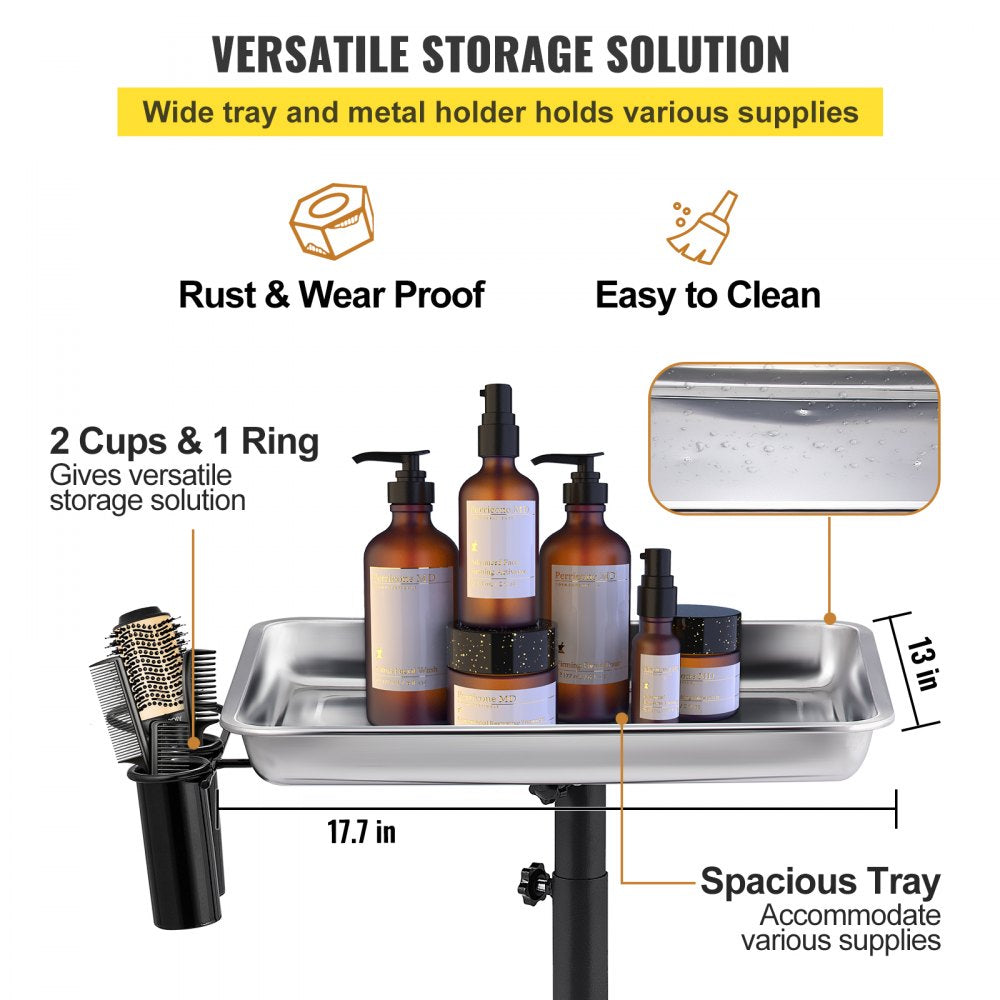KMS-611 - Adjustable Stainless Steel Mayo Stand with Mobility Casters