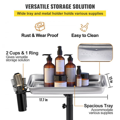 KMS-611 - Adjustable Stainless Steel Mayo Stand with Mobility Casters