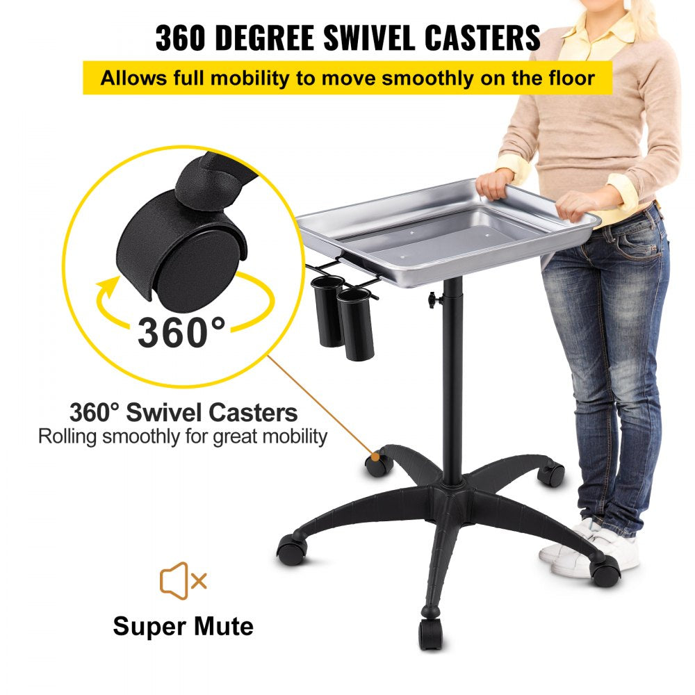 KMS-611 - Adjustable Stainless Steel Mayo Stand with Mobility Casters