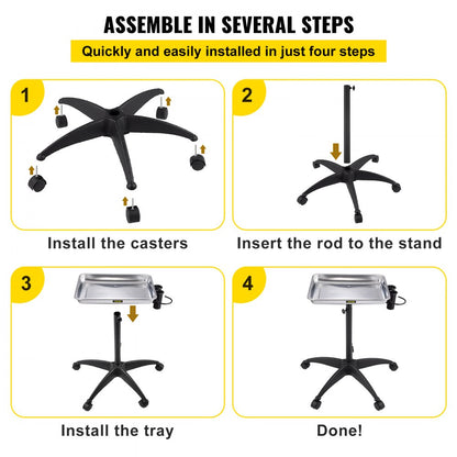KMS-611 - Adjustable Stainless Steel Mayo Stand with Mobility Casters