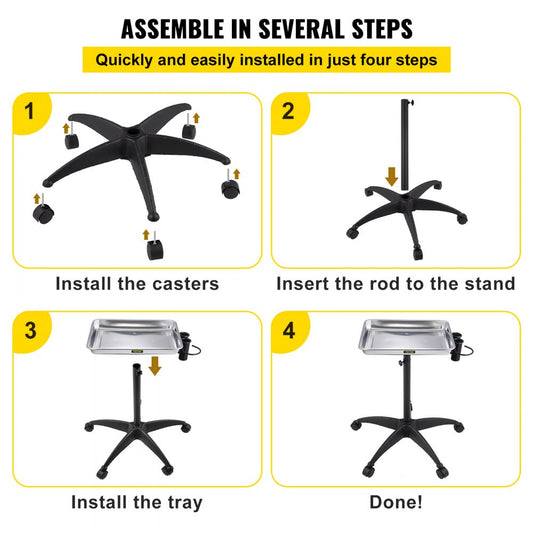 KMS-611 - Adjustable Stainless Steel Mayo Stand with Mobility Casters