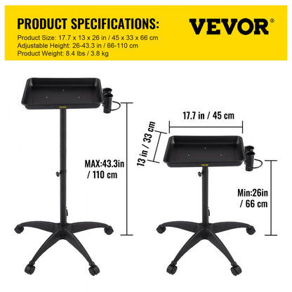 KMS-612 - Adjustable VEVOR Mayo Stand Tray, Height 26"-43.3", 17.7"x13"