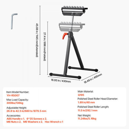 YH-RS007 - Adjustable 26.8-42.5" Roller Stand, 300 lb Capacity