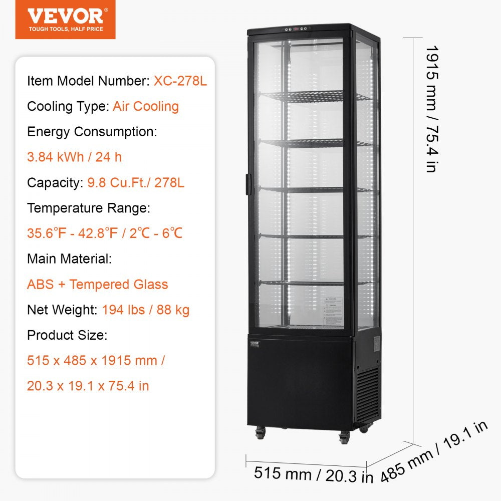 XC-278L - 9.8 cu ft Refrigerated Display Case with 5 Shelves & LED Lights
