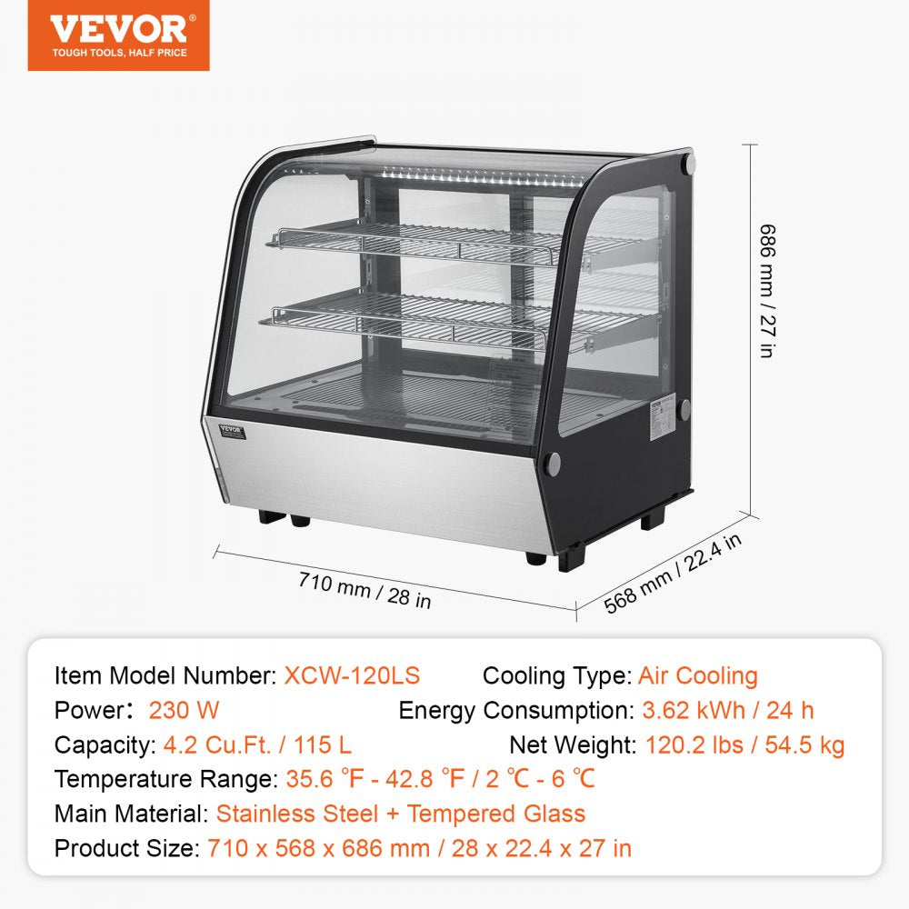 XCW-120LS - Curved Refrigerated Display Case with LED Lighting, 4.2 cu ft