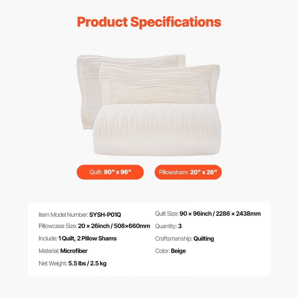 SYSH-P01Q - Soft Microfiber Queen Quilt Set 90" x 96" with Shams