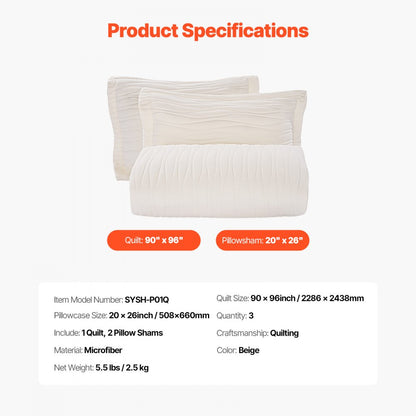 SYSH-P01Q - Soft Microfiber Queen Quilt Set 90" x 96" with Shams