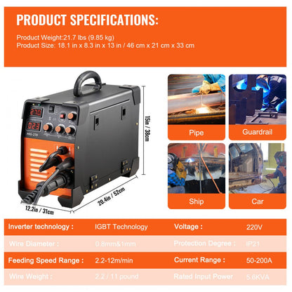 MIG-270 - 3-in-1 270A Portable Inverter Welder with Safety Features