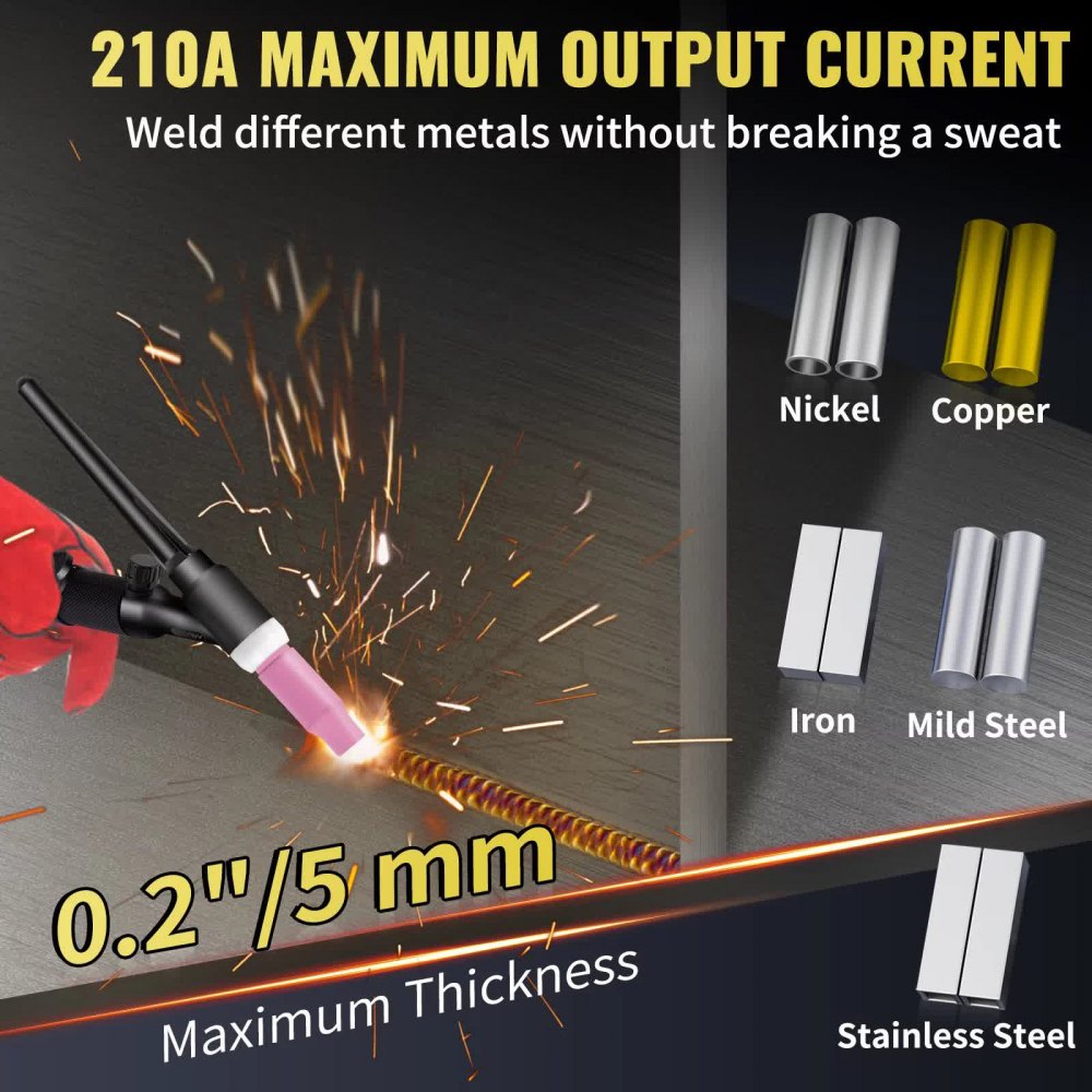 VV-TW-210A - 210Amp 3-in-1 TIG Welder for Precision Welding