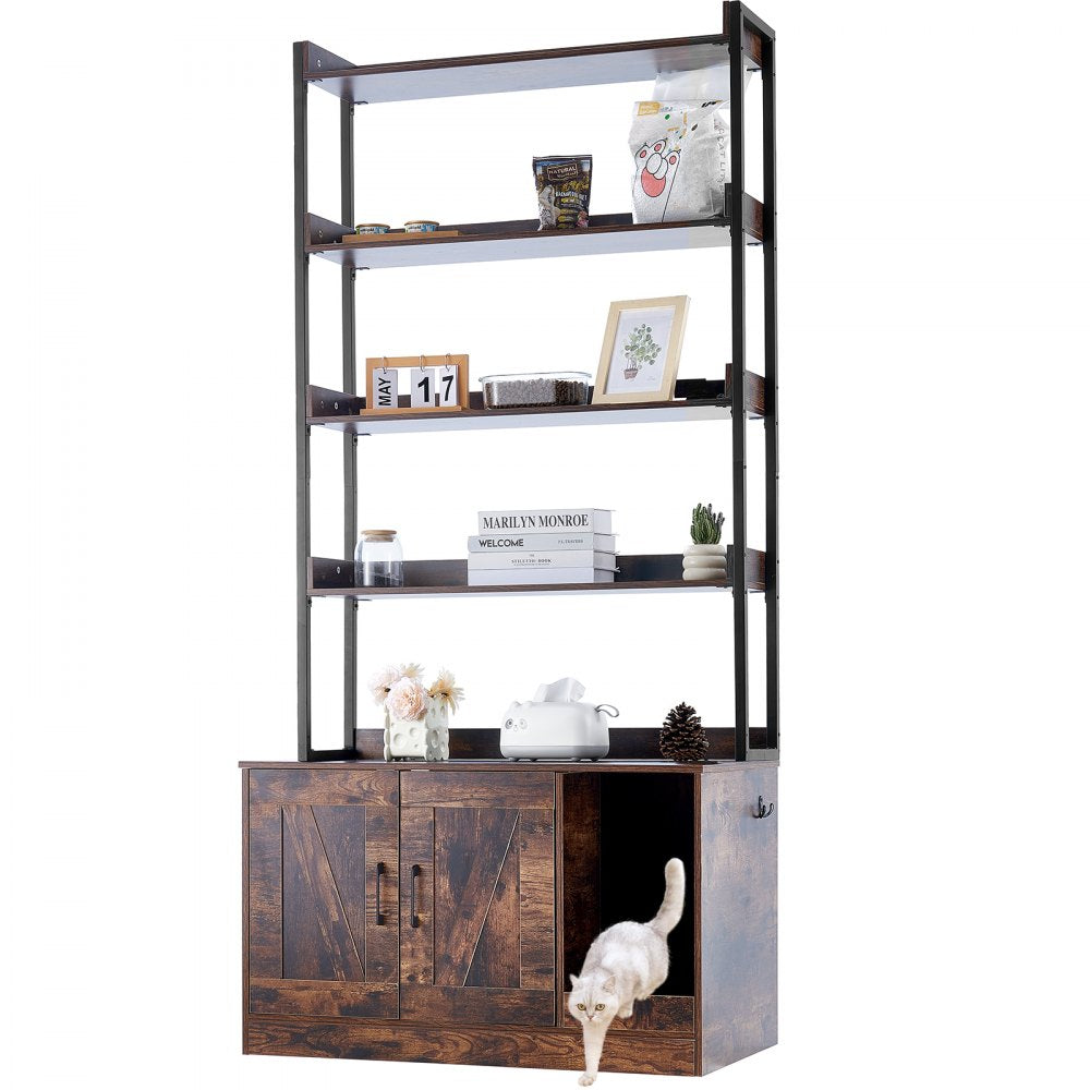 CWM004 - 33.5"L Wooden Cat Litter Box Furniture with 4 Shelves