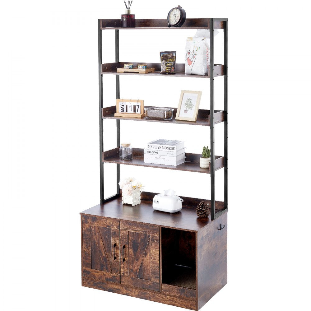 CWM004 - 33.5"L Wooden Cat Litter Box Furniture with 4 Shelves