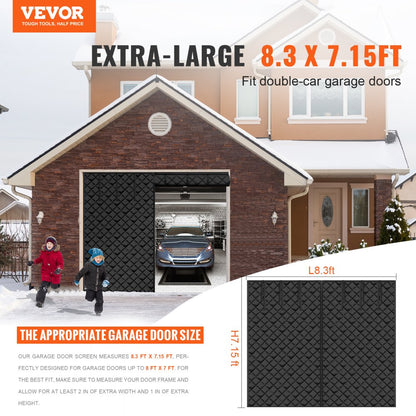 8.3 x 7.15 FT - Magnetic Garage Door Screen for Year-Round Insulation