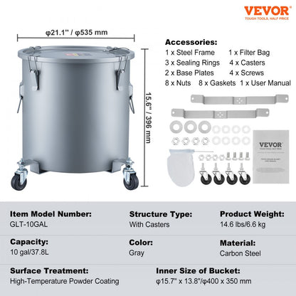 GLT-10GAL - Heavy-Duty 10 Gal Fryer Grease Bucket with Quick-Locking Clips