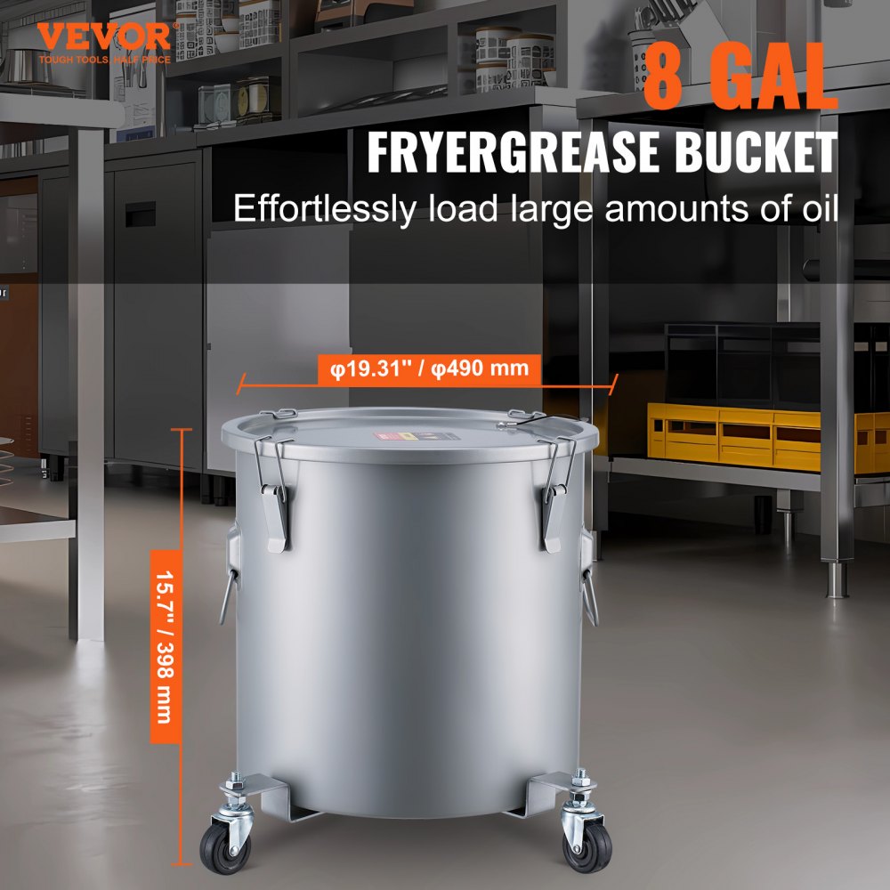 GLT-8GAL - 8 Gal Mobile Fryer Grease Bucket with Caster Base