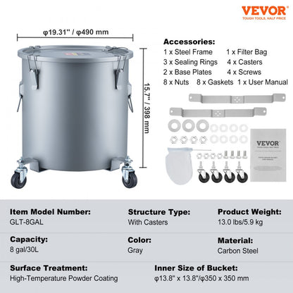 GLT-8GAL - 8 Gal Mobile Fryer Grease Bucket with Caster Base