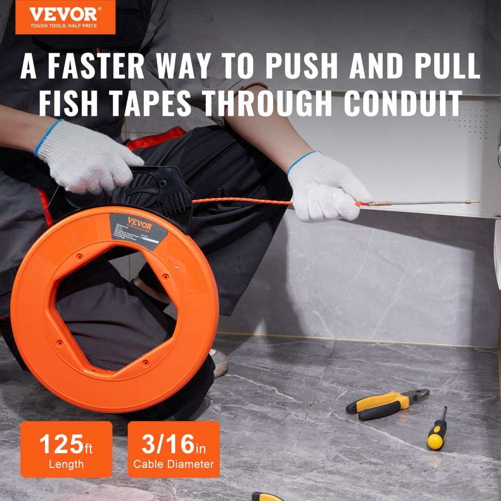 LFT01 - 125 ft Flexible Fish Tape for Electrical Wiring Safety