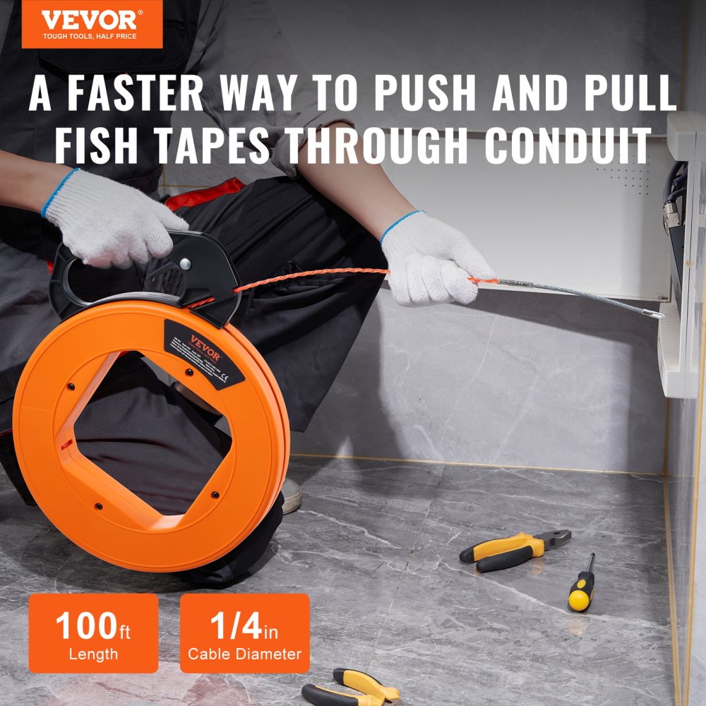 LFT01 - 100ft Non-Conductive Fish Tape with Comfortable Grip