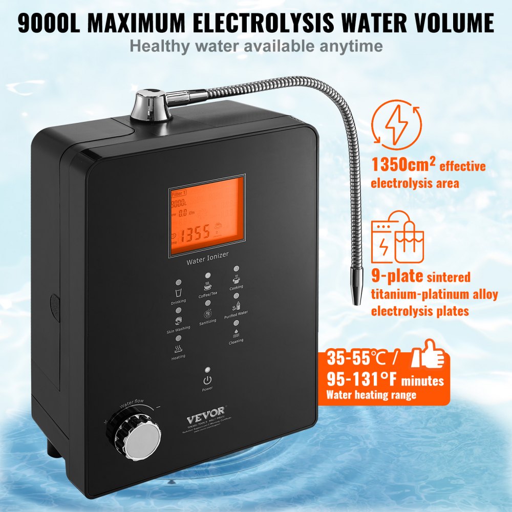 EHM-939 - VEVOR 9-Plate Alkaline Water Ionizer with UV Filter