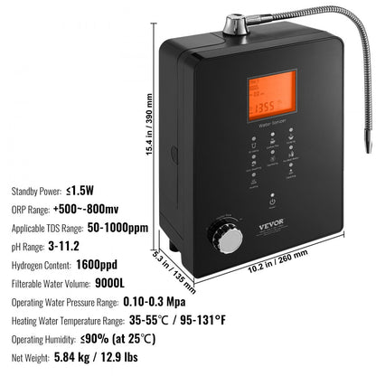 EHM-939 - VEVOR 9-Plate Alkaline Water Ionizer with UV Filter