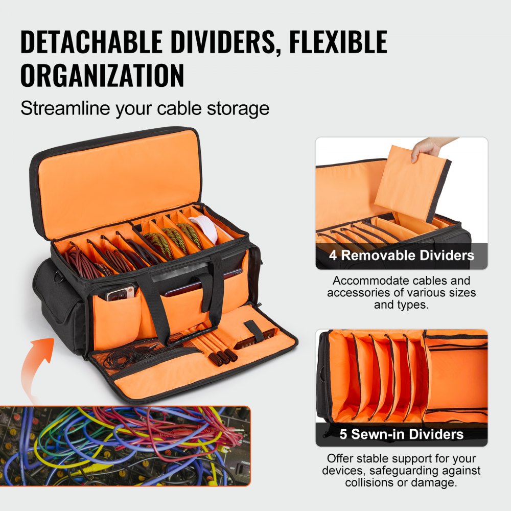 XCB-03A - 1200D Oxford DJ Cable Organizer with Customizable Dividers