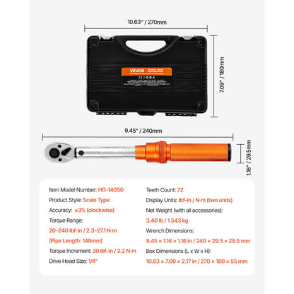 HG-14050 - Precision Torque Wrench Set, 1/4" Drive, ±3% Accuracy
