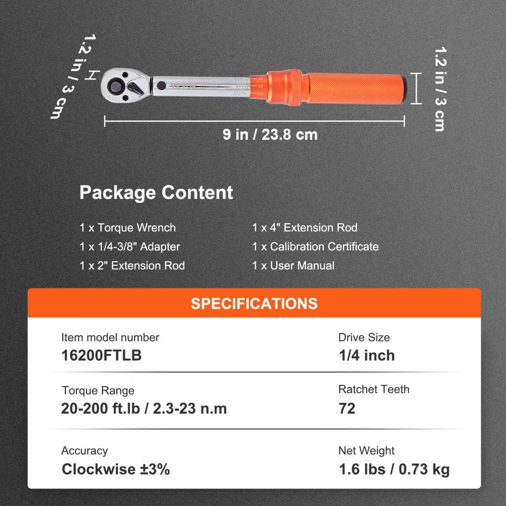 16200INLB - High-Precision 1/4" Torque Wrench with Click Mechanism