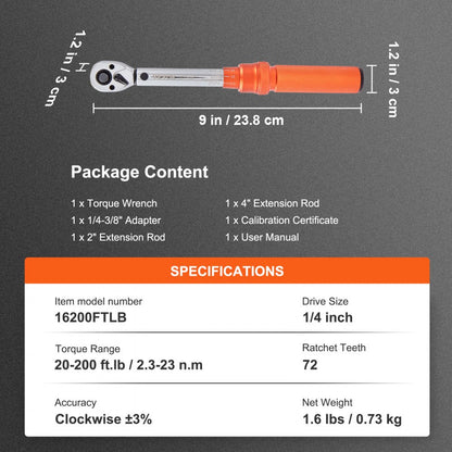 16200INLB - High-Precision 1/4" Torque Wrench with Click Mechanism