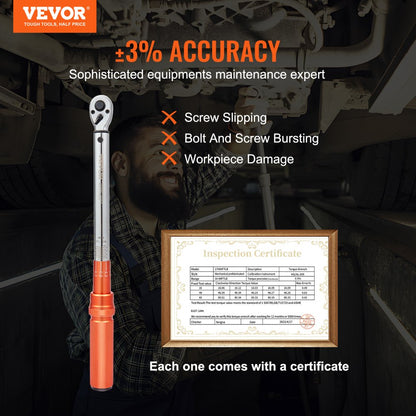 17080FTLB - Precision 3/8" Click Torque Wrench, 10-80ft.lb, Ergonomic Grip