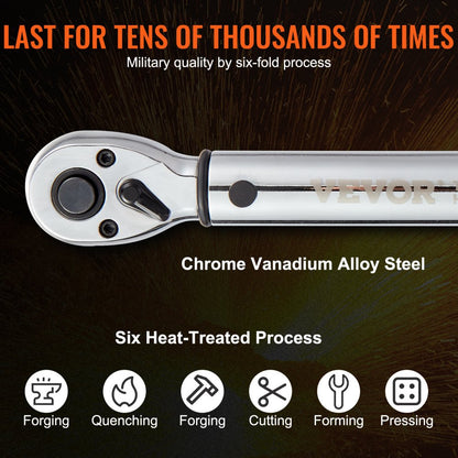 17080FTLB - Precision 3/8" Click Torque Wrench, 10-80ft.lb, Ergonomic Grip