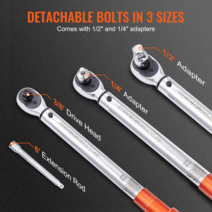 17080FTLB - Precision 3/8" Click Torque Wrench, 10-80ft.lb, Ergonomic Grip