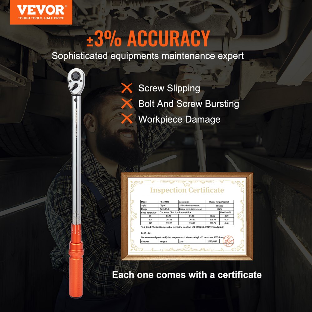 18250FTLB - Precision Click Torque Wrench 1/2" Drive, 20-250 ft.lbs