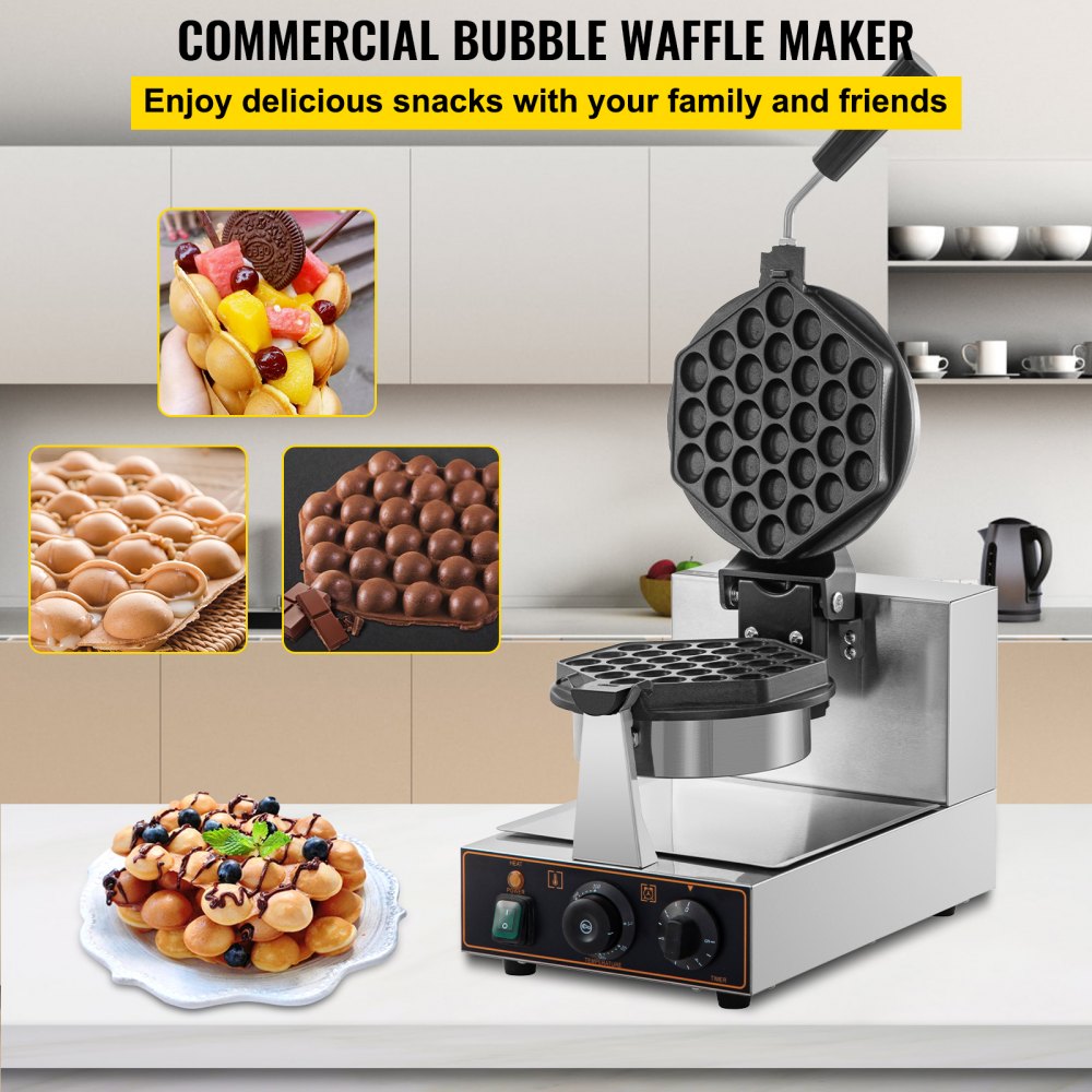 HT-2206E - 1200W Commercial Bubble Waffle Maker with Hexagonal Mold