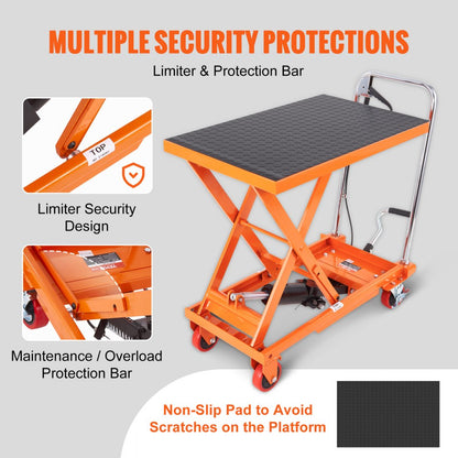 TF23 - 500lbs Hydraulic Lift Table Cart with Non-Slip Pad, Durable Steel