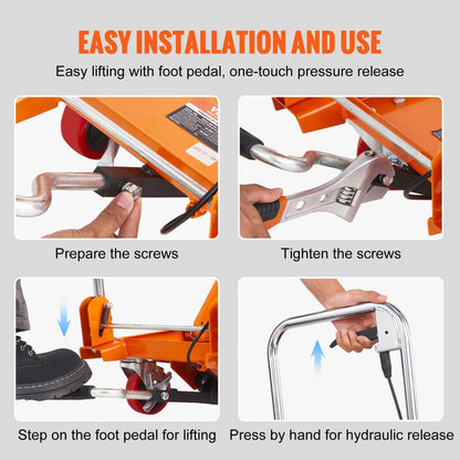 TF15 - Durable Hydraulic Lift Cart, 330lbs Capacity, 28.5" Lift Height
