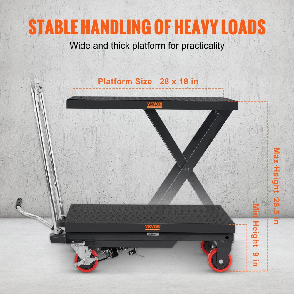TF23 - Heavy-Duty Hydraulic Lift Table Cart, 9-28.5" Lift, 500lbs Capacity