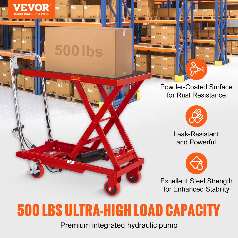 TF23 - 500lbs VEVOR Hydraulic Lift Table Cart, 28.5" Height, 4-Wheel Design