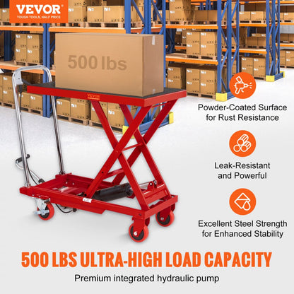 TF23 - 500lbs VEVOR Hydraulic Lift Table Cart, 28.5" Height, 4-Wheel Design