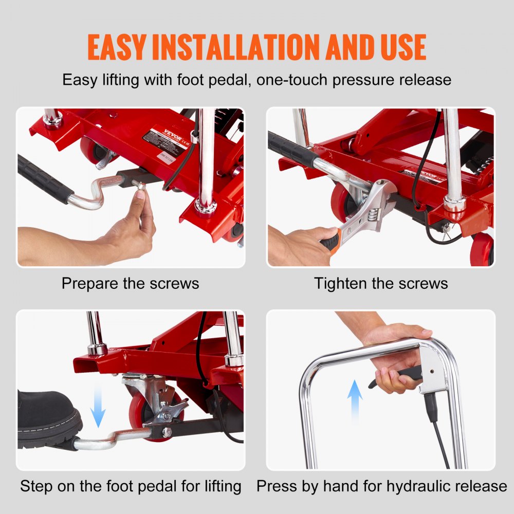 TF23 - 500lbs VEVOR Hydraulic Lift Table Cart, 28.5" Height, 4-Wheel Design