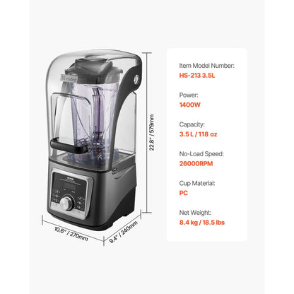 HS-213 2.5L - 1400W High-Speed Blender for Smoothies & More