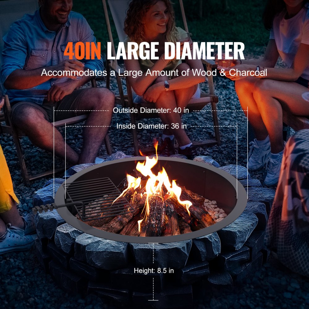 VOLD-36-8.5-Y - 40" Durable Carbon Steel Fire Pit Ring for Outdoor Use