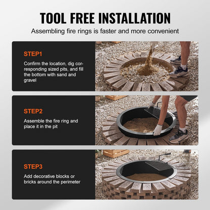 VOLD-36-8.5-Y - 40" Durable Carbon Steel Fire Pit Ring for Outdoor Use