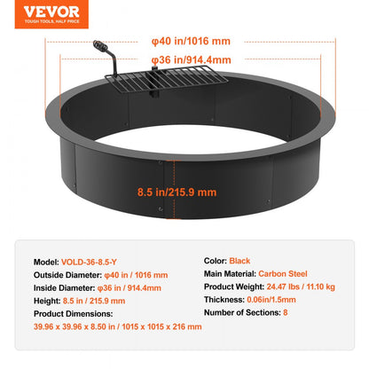 VOLD-36-8.5-Y - 40" Durable Carbon Steel Fire Pit Ring for Outdoor Use