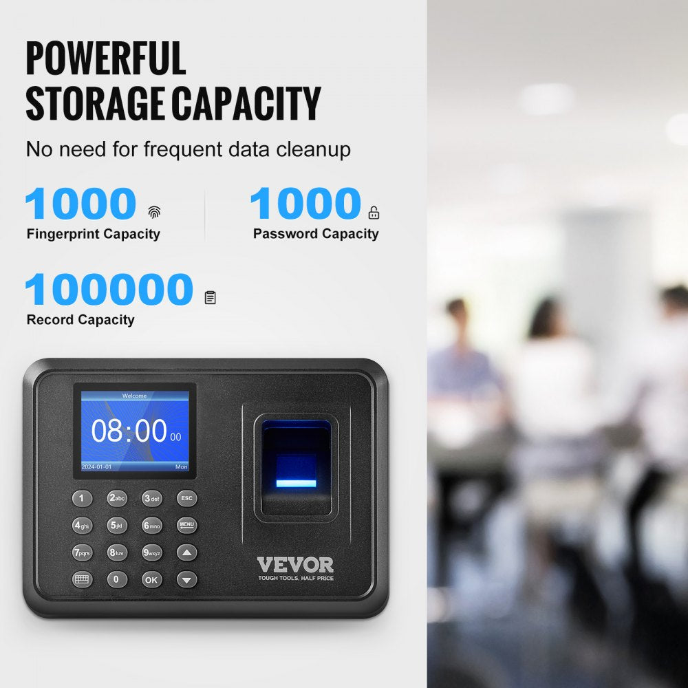 F01H - VEVOR Fingerprint Attendance Clock with 2.4" Display & USB Export