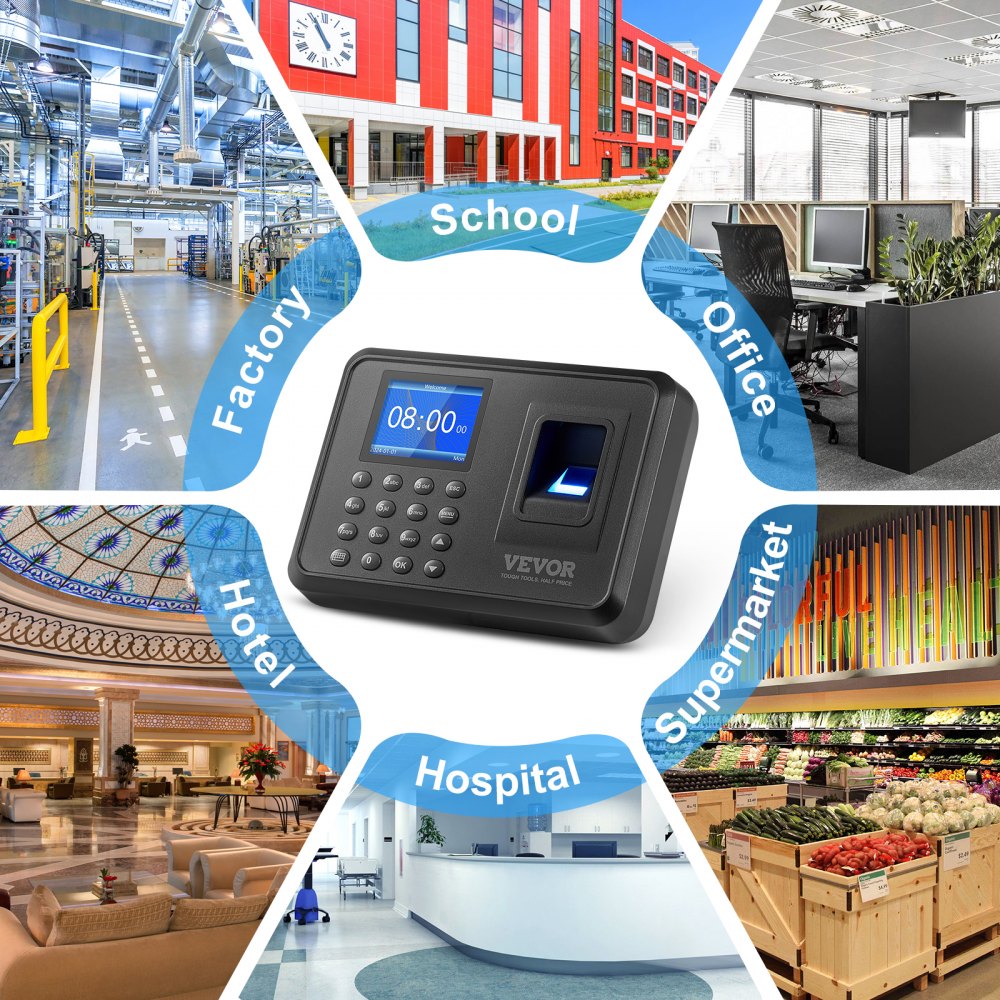 F01H - VEVOR Fingerprint Attendance Clock with 2.4" Display & USB Export