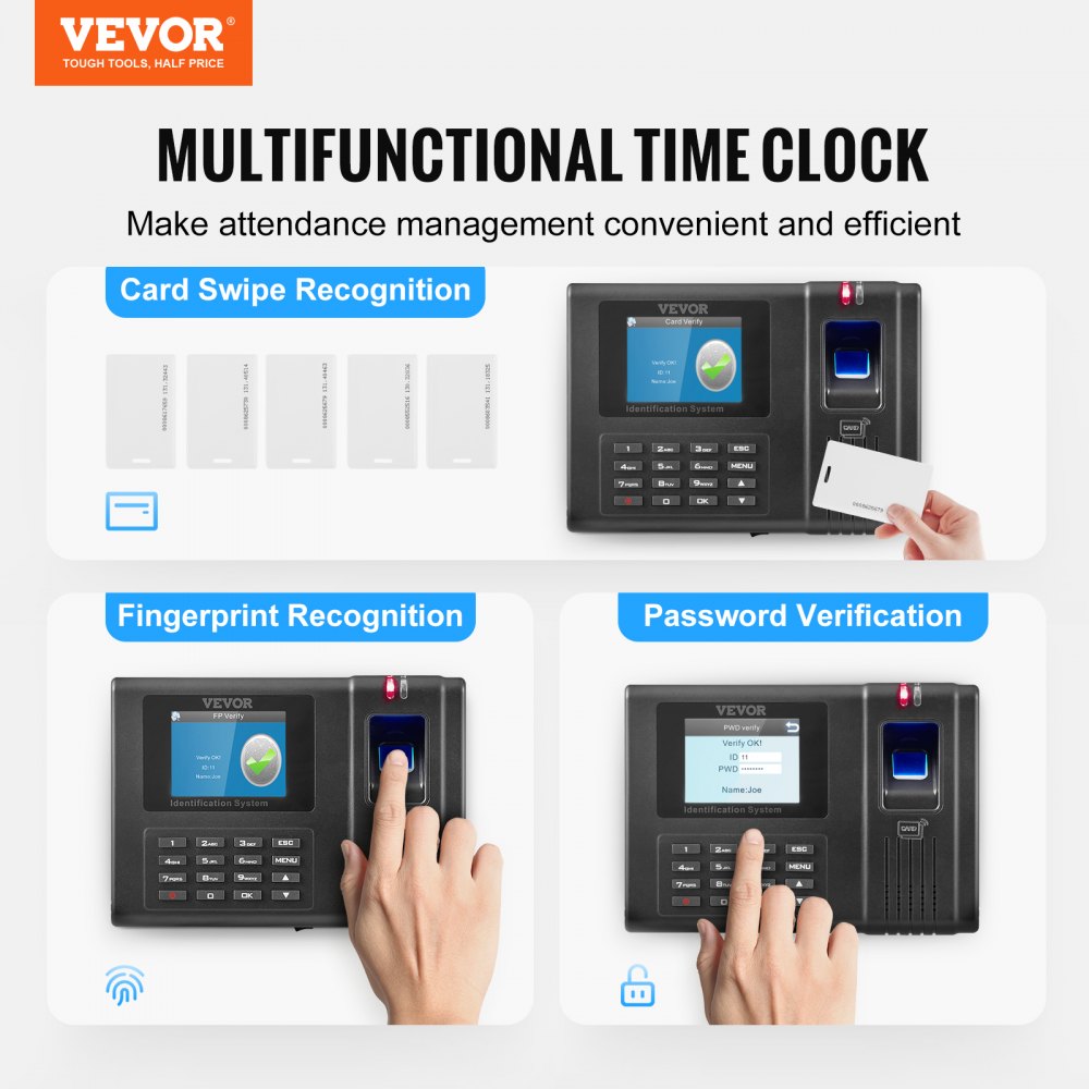 TM1000 - Advanced Attendance Clock with Fingerprint, PIN & RFID Verification