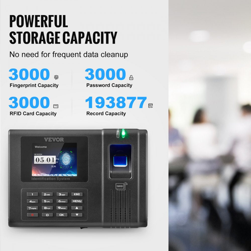 TM1000 - Advanced Attendance Clock with Fingerprint, PIN & RFID Verification