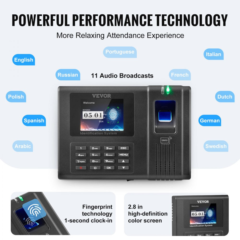 TM1000 - Advanced Attendance Clock with Fingerprint, PIN & RFID Verification